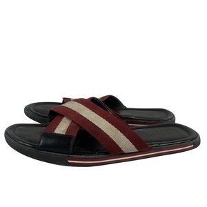 Bally Shoes | Bally Bonks Mens Striped Black Criss Cross Slide Sandals Shoes Size 8 US 7 EU | Color: Black/Red | Size: 8 | Hislifestyle's Closet